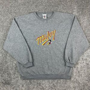 Vintage Mickey Mouse Sweatshirt‎ Adult XL Gray Fleece Embroidered Disney Fuzzy